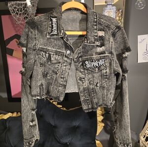 Black Distressed Cropped Jacket With patches, I added myself.